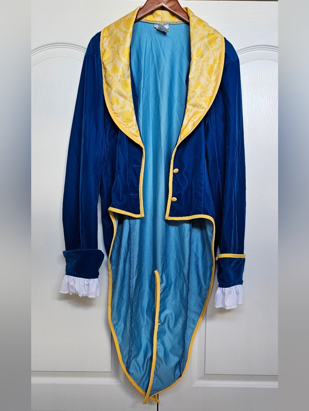 Disney Beast Royal Blue and Yellow Velvet Prince Coat Costume Halloween Large